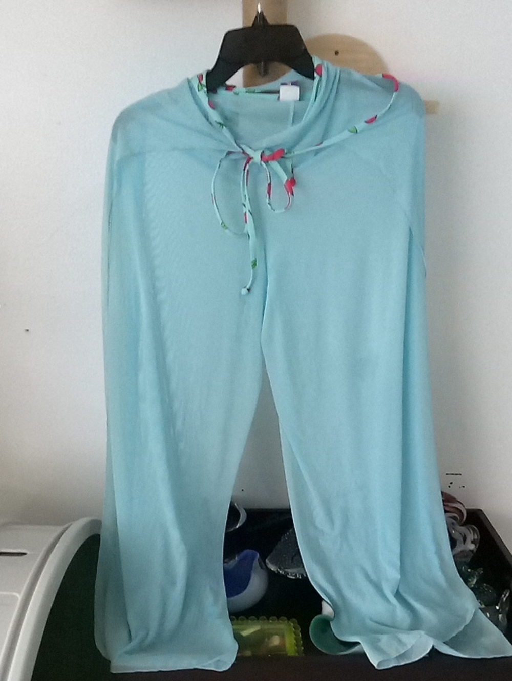 Light Blue Women's Swim Coverup with Drawstring Hood